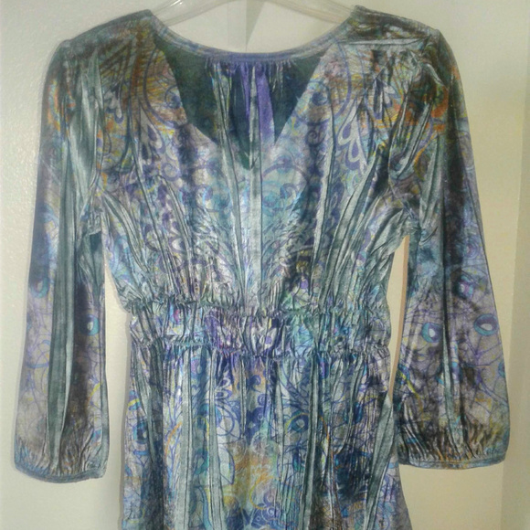 APT 9 Light Blue Graphic Longsleeve Empire Waist Top Sz: S - Picture 4 of 9